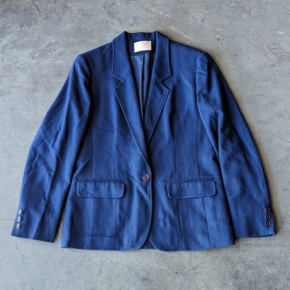 Vintage Pendleton Navy Blue Wool Single Button Front Blazer Jacket size 6